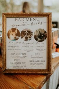 Bar Menu listing drinks that will be served at All4One Farms wedding venue.