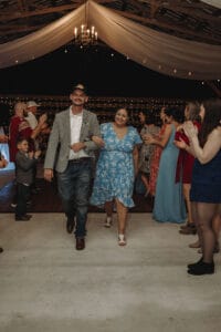 Wedding guests at a reception at All4One Farms in Jacksonville, FL.