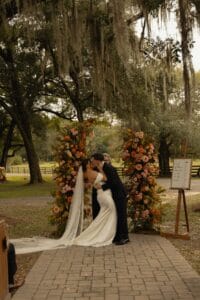 Bride and Groom have their first kiss as man and wife at All4One Farms in Jacksonville, FL