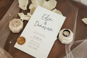 Wedding invitation and wedding bands