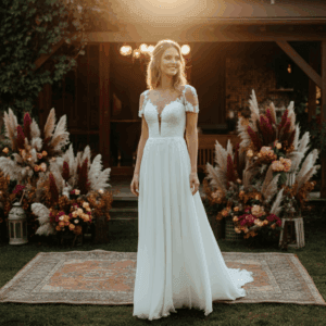 Eco-friendly wedding dress at Jax wedding venue.