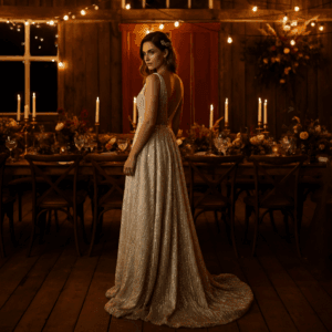 Sparkling wedding dress at Jax wedding venue.