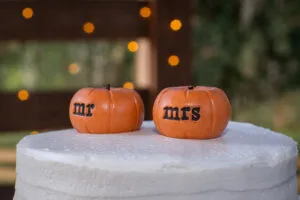Pumpkin cake-topper at Jax wedding venue